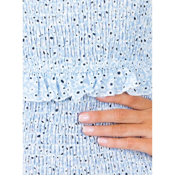 PRINCESS POLLY Elza Mini Dress Blue One Shoulder Shirred Smocked Women's 2 - Picture 14 of 14